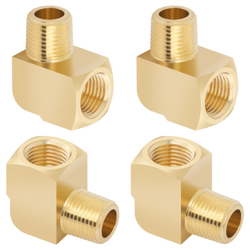 KOOTANS 4pcs 1/8 NPT 90 Degree Barstock Street Elbow Brass Fittings, 1/8" NPT Male to 1/8" NPT Female Thread Elbow Forged Brass Pipe Fitting - Image 1